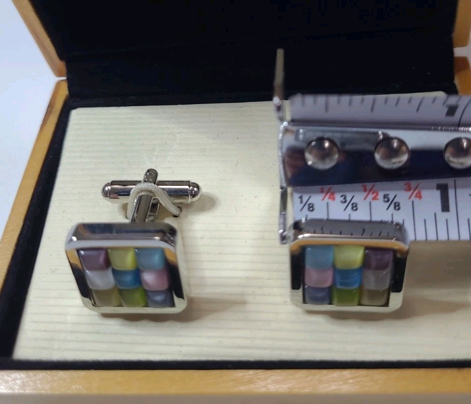 Geoffrey Beene Mens Silver Tone Multicolor Square Cufflinks Formal Wear