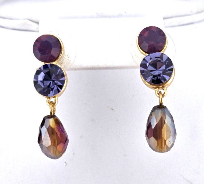 KIRKS FOLLY Crystal Wishes Carrie Pierced Earrings shades of PURPLE GT 82