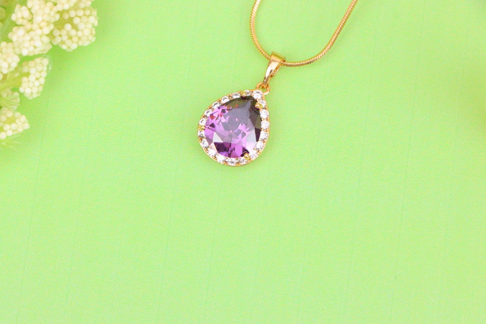 with Crystal Halo in Elegant Rose Gold Finish, XPPT1615 Teardrop Purple Pendant