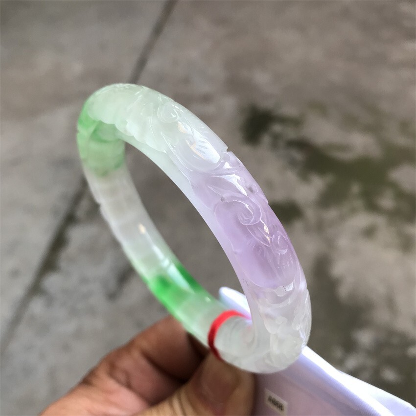 61mm Burma Natural Green Lavender Jadeite Jade Bracelet Emerald Jade Bracelet
