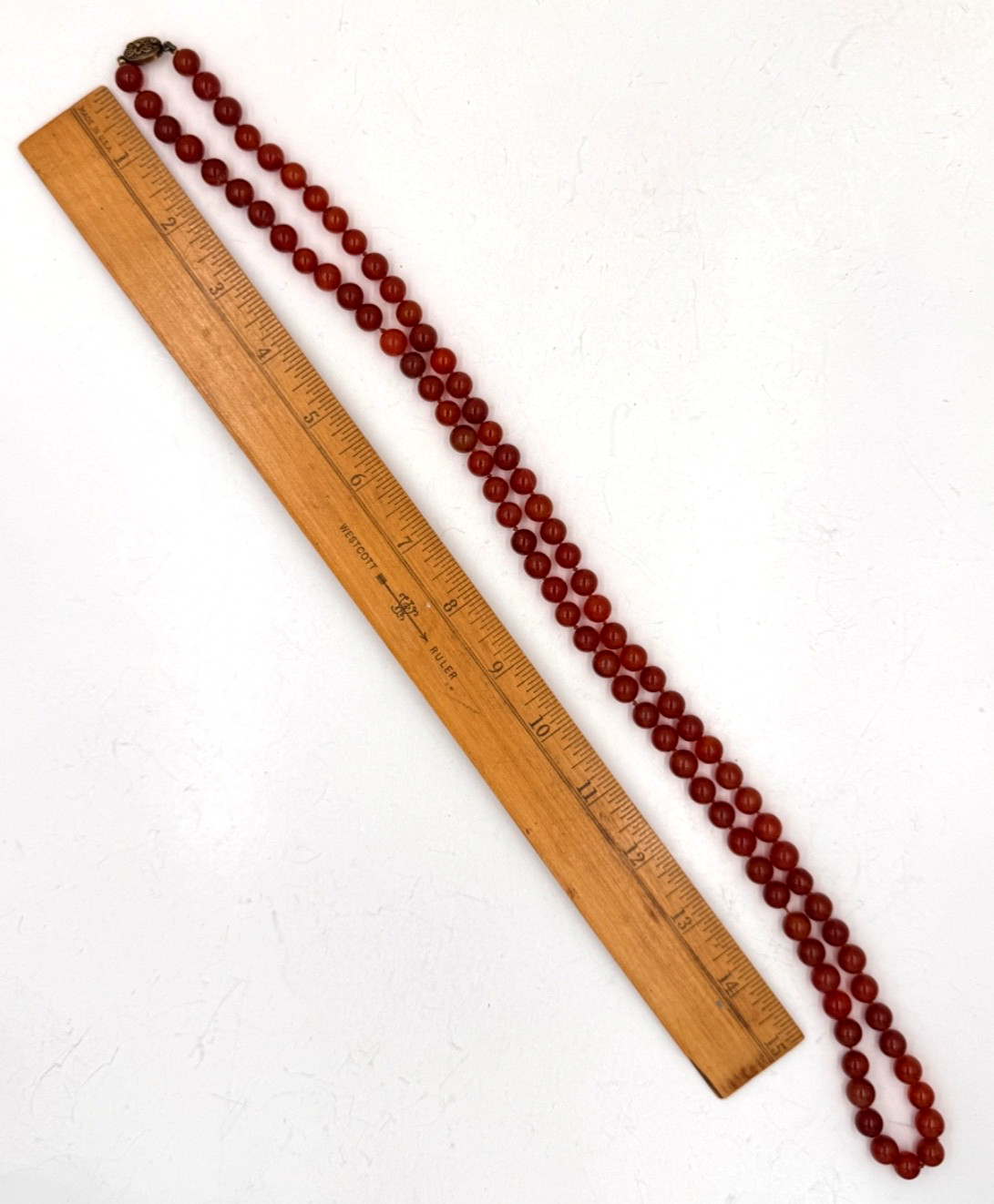 GORGEOUS ANTIQUE RED CARNELIAN CHINESE EXPORT 1920 NECKLACE VERMEIL SILVER CLASP