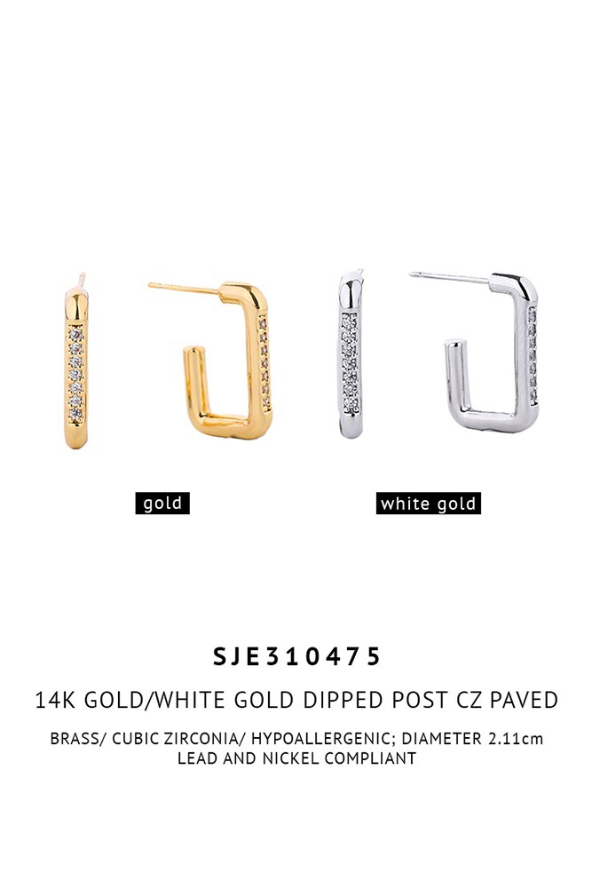 Do Everything in Love 14K Gold/White Gold Dipped Post Cz Paved Earring Korea