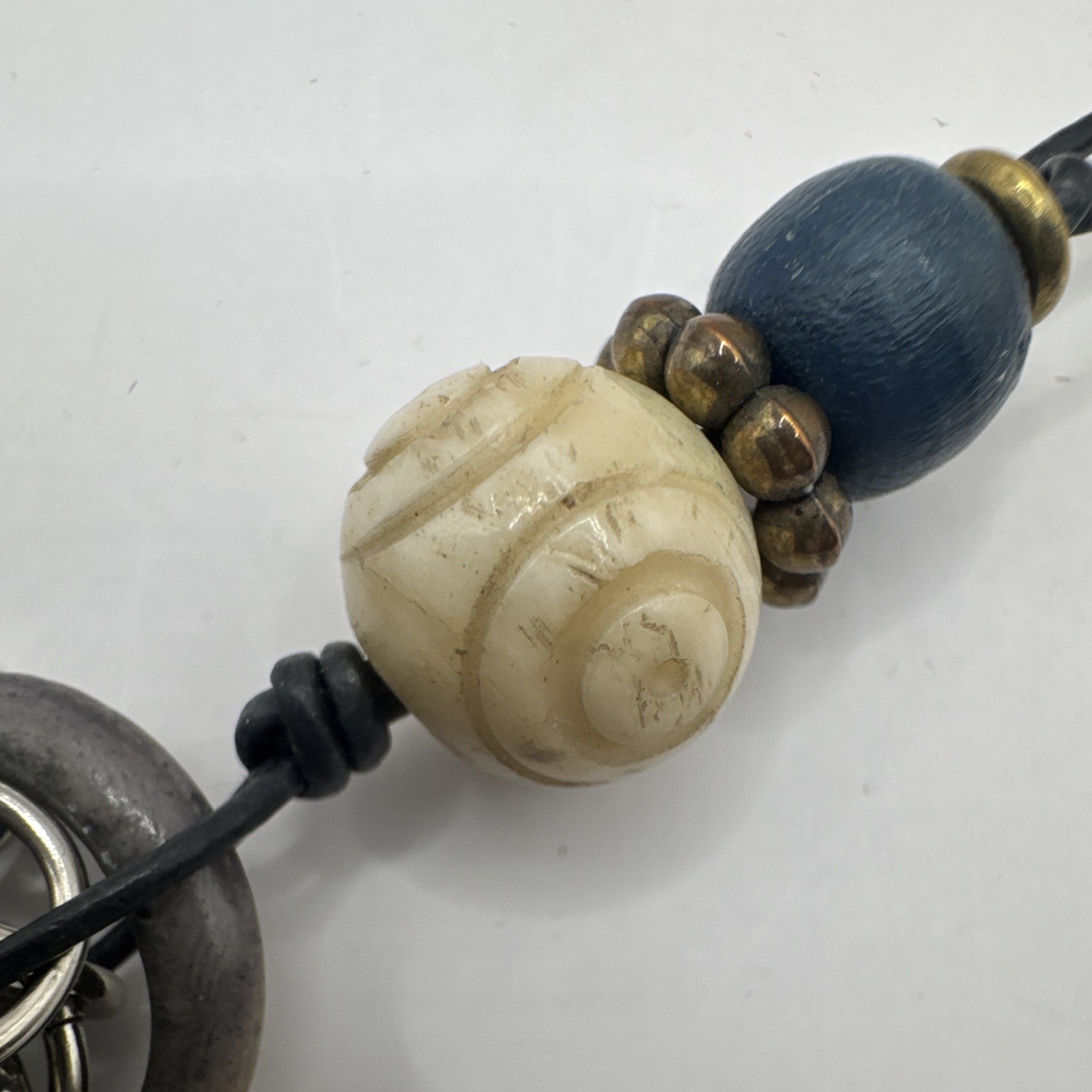 Handcrafted Bohemian Charm Pendant Necklace Ceramic Metal Cord Multicolor