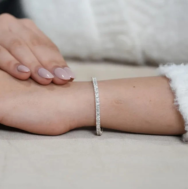 Round UGL Certified Natural Diamond Tennis Bracelet Wedding Gift 14K White Gold