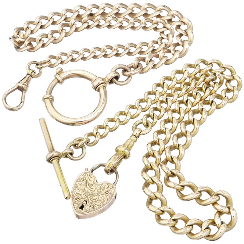 Chains Two Pocket Watch Chains Heart Pendant Clasp Gold Antique Certificate