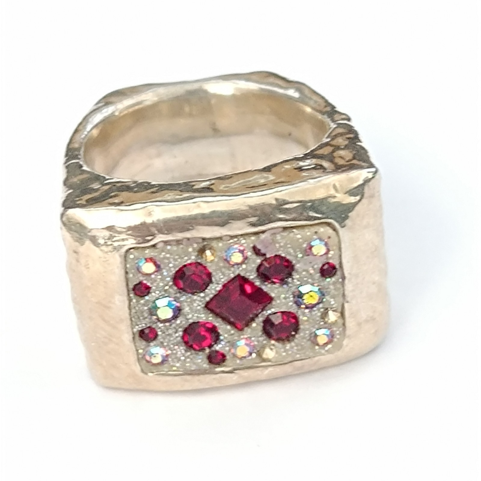 Chunky Silver Statement Ring Hammered Puffy Dramatic Bold Red Orit Schatzman 925