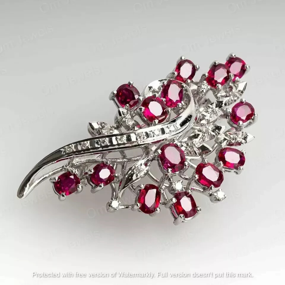 Fashionable 4.50Ct Oval Cut Red Ruby Diamond Cluster Pendant White Gold Finish