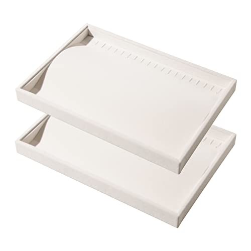 2 Pcs Stackable Jewelry Organizer Trays,20 Hooks Necklace Chains Display Beige