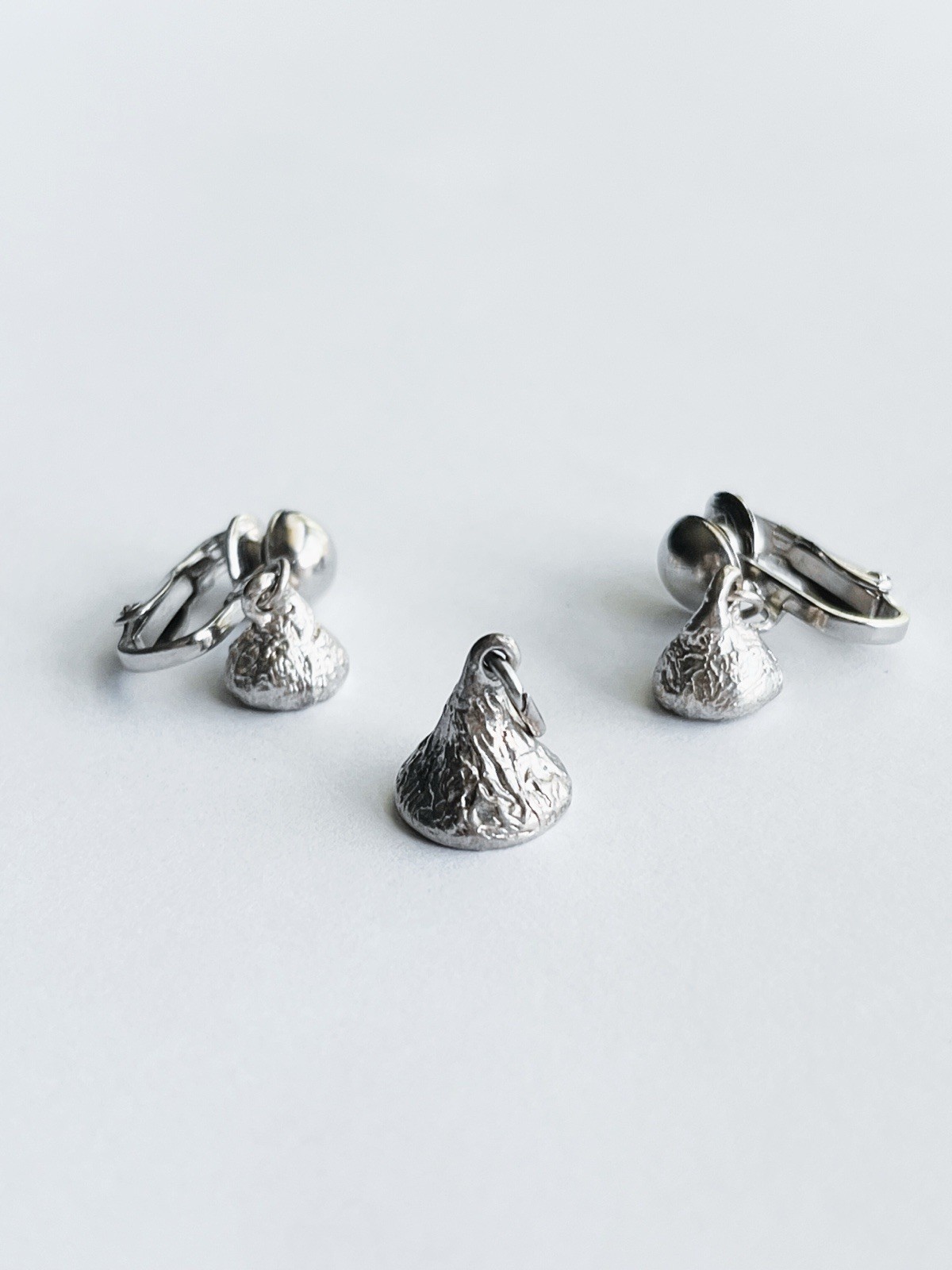 JCF Sterling Silver 925 Chocolate Kiss Earrings and Pendant Set