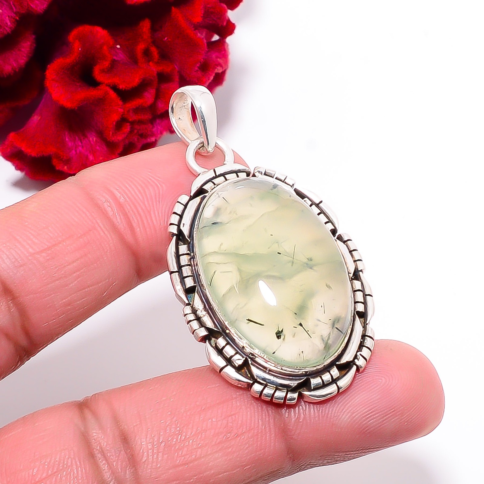 Prehnite – South Africa Gemstone 925 Sterling Silver Pendant 1.95″ P102157