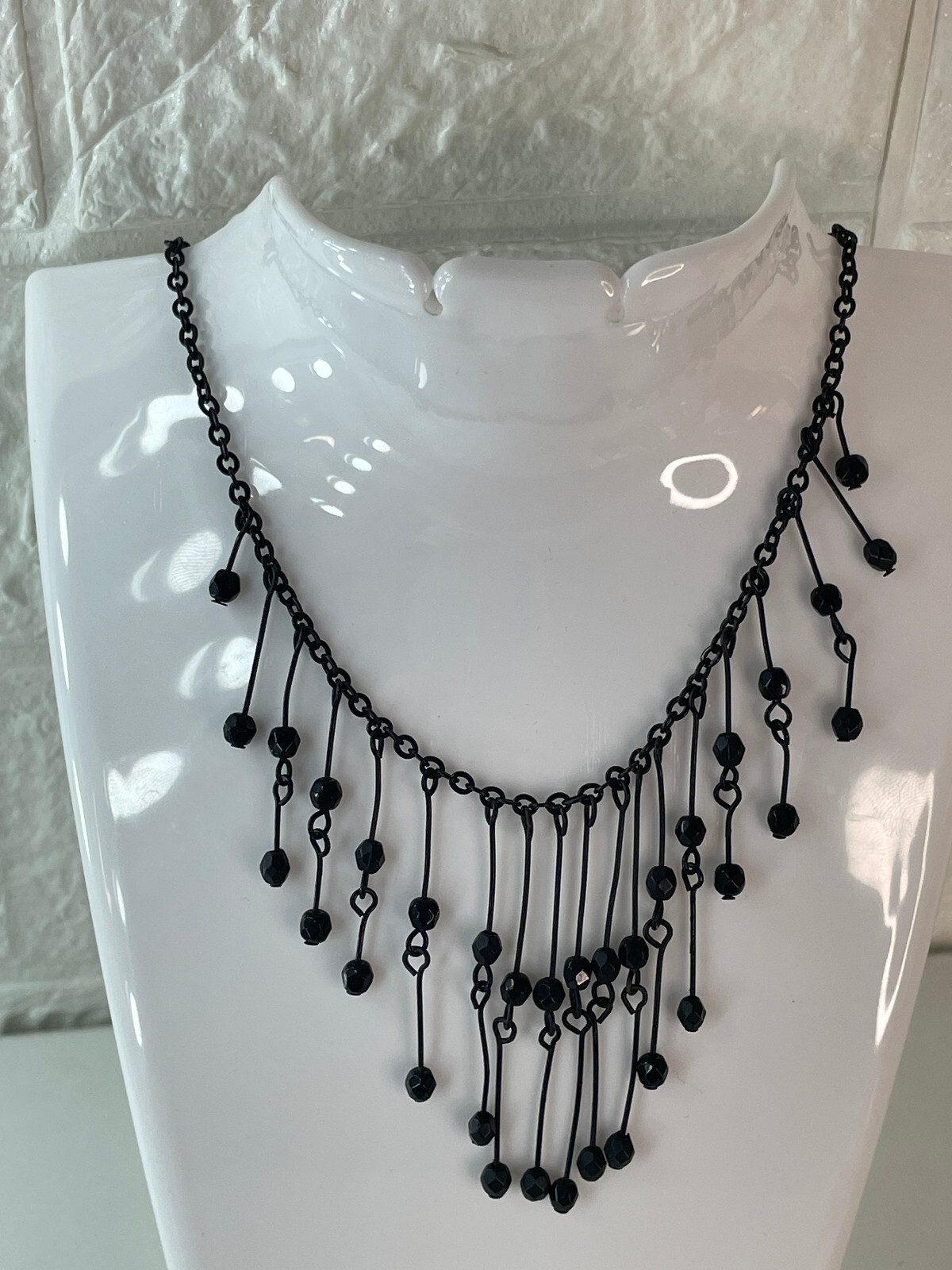 Vida Jewels Black Bar Bead Charm Statement Necklace 18 inches