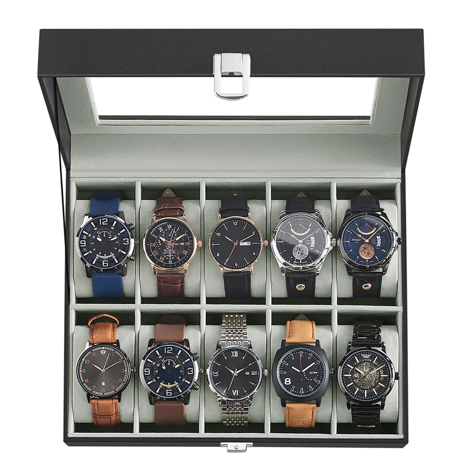 10Slots Watch Box Display Case Organizer Watch travel Case Jewelry Box For Men