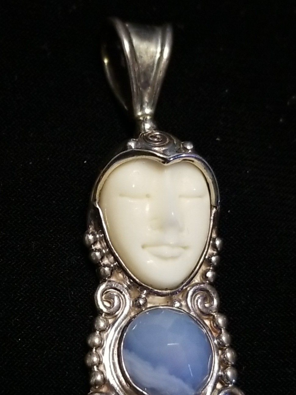 Sajen Silver Sleeping Goddess Pendant, Drusy, Gemstone, Bone, Sterling, 2 Inch