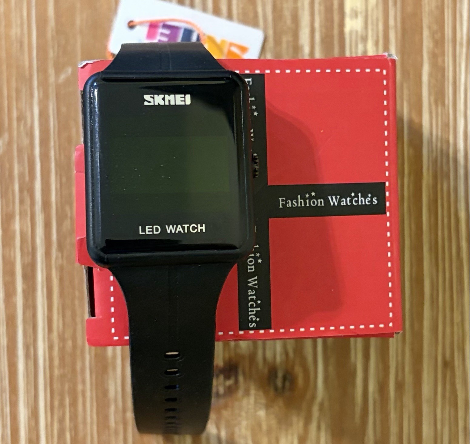 SKMEI LED Digital Quartz Wristwatch Black Silicone Strap Rectangle Case