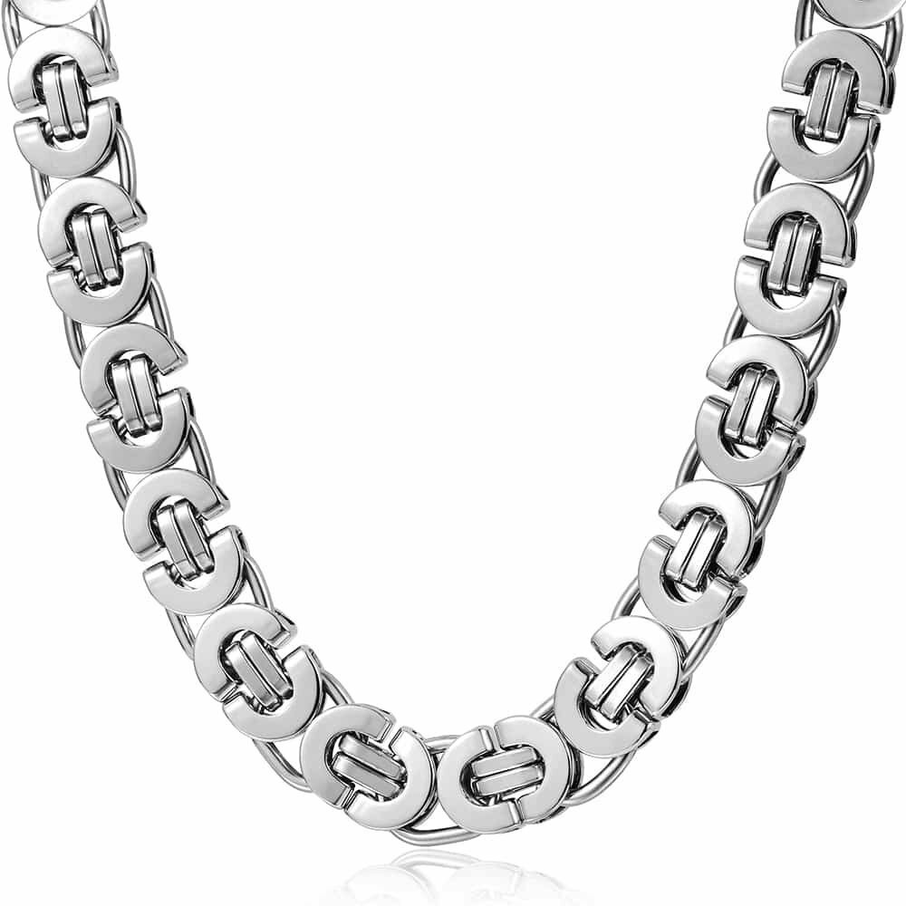 11mm Men’s Flat Byzantine Chain Necklace Bracelet Set Stainless Steel Chain