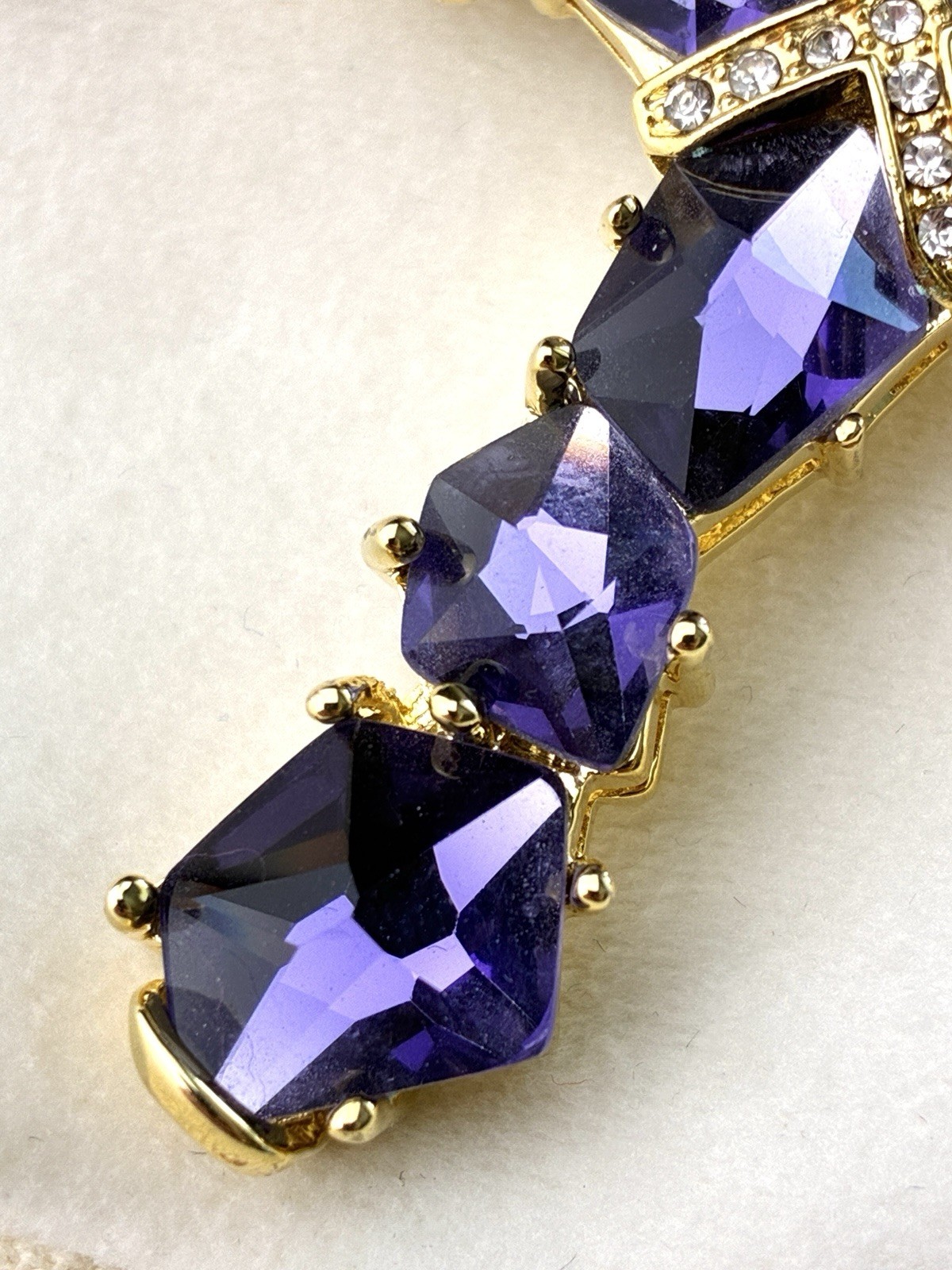 Real Collectibles Adrienne Amethyst Crystal Cross Necklace Gold HSN Box & Card