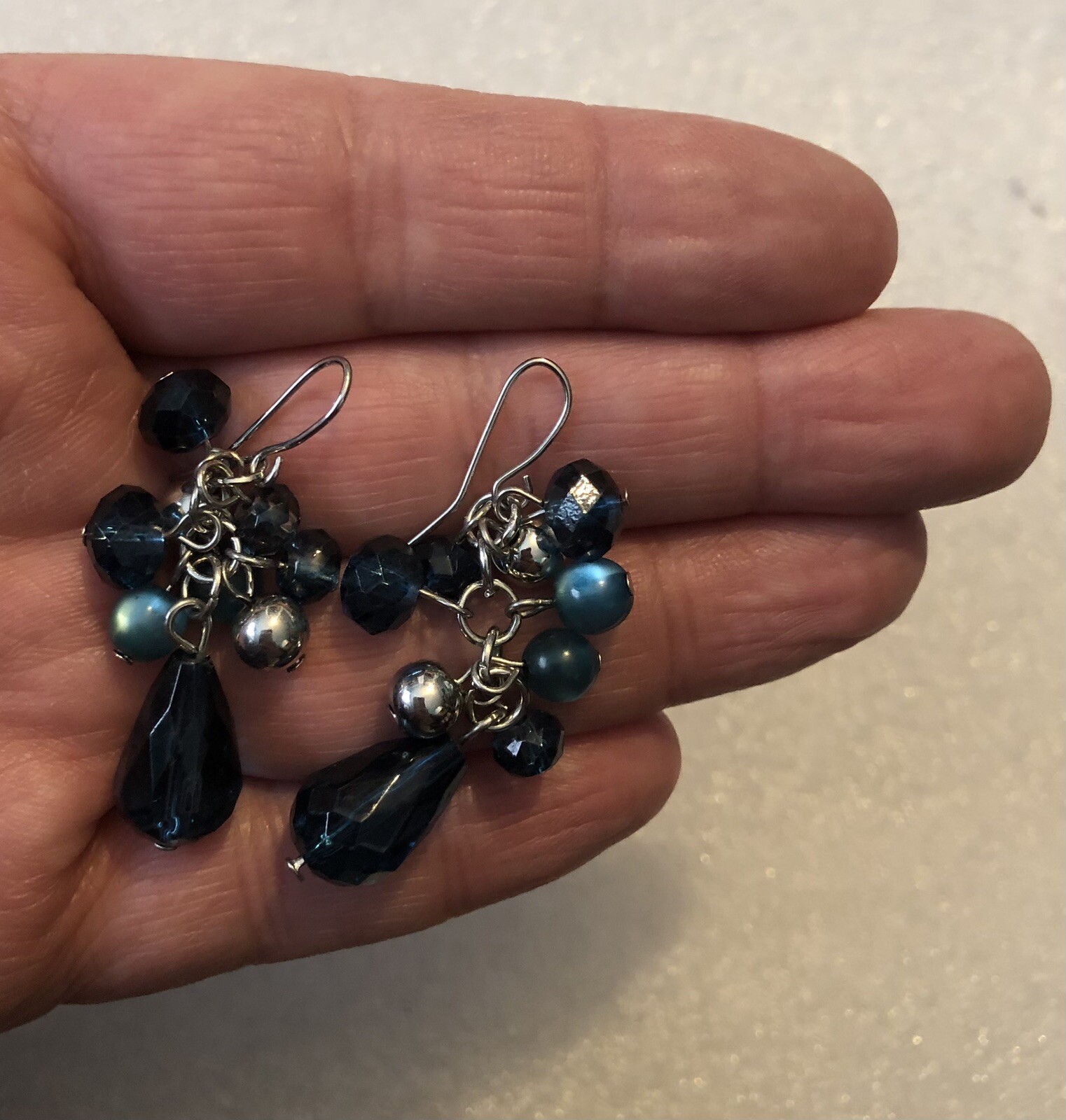 Contemporary Blue Beaded Dangle Earrings Costume Jewelry 3533 0C
