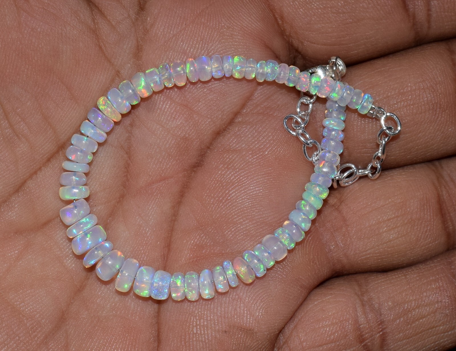 New 6.5″ Beads Bracelet 925 Sterling Silver Natural Ethiopian Fire Opal Gemstone