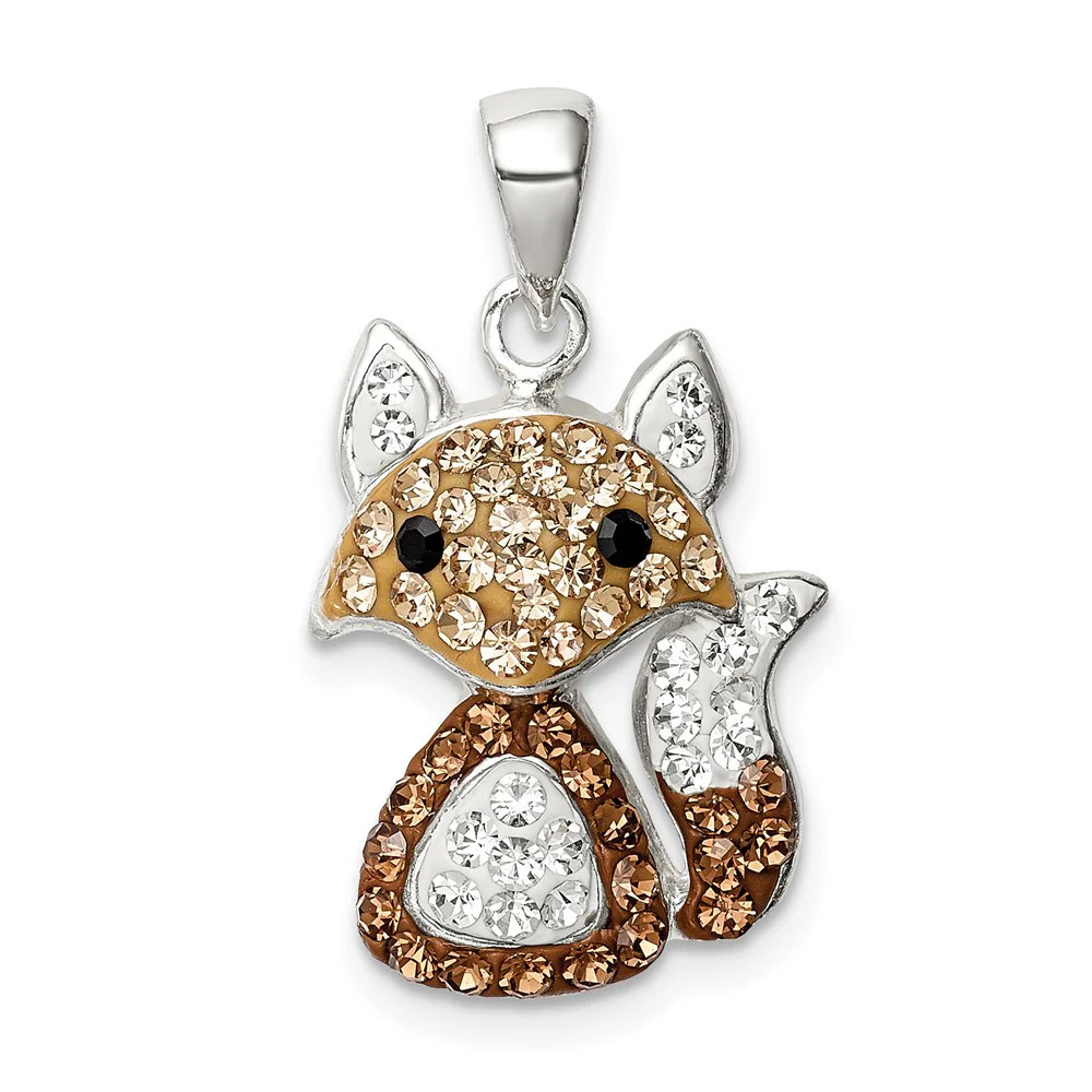 Sterling Silver Rhodium-Plated Tan Preciosa Crystal Fox Pendant