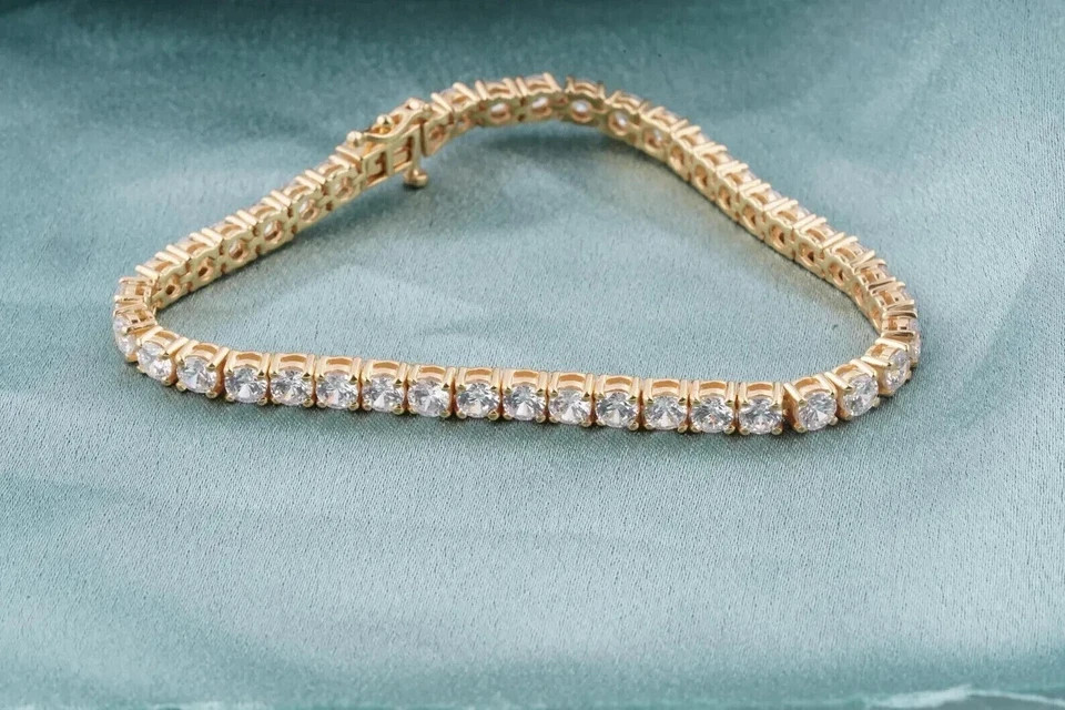 14k Yellow Gold Round Lab Grown Diamond 6.5″ Tennis Bracelet For Festive Gift !