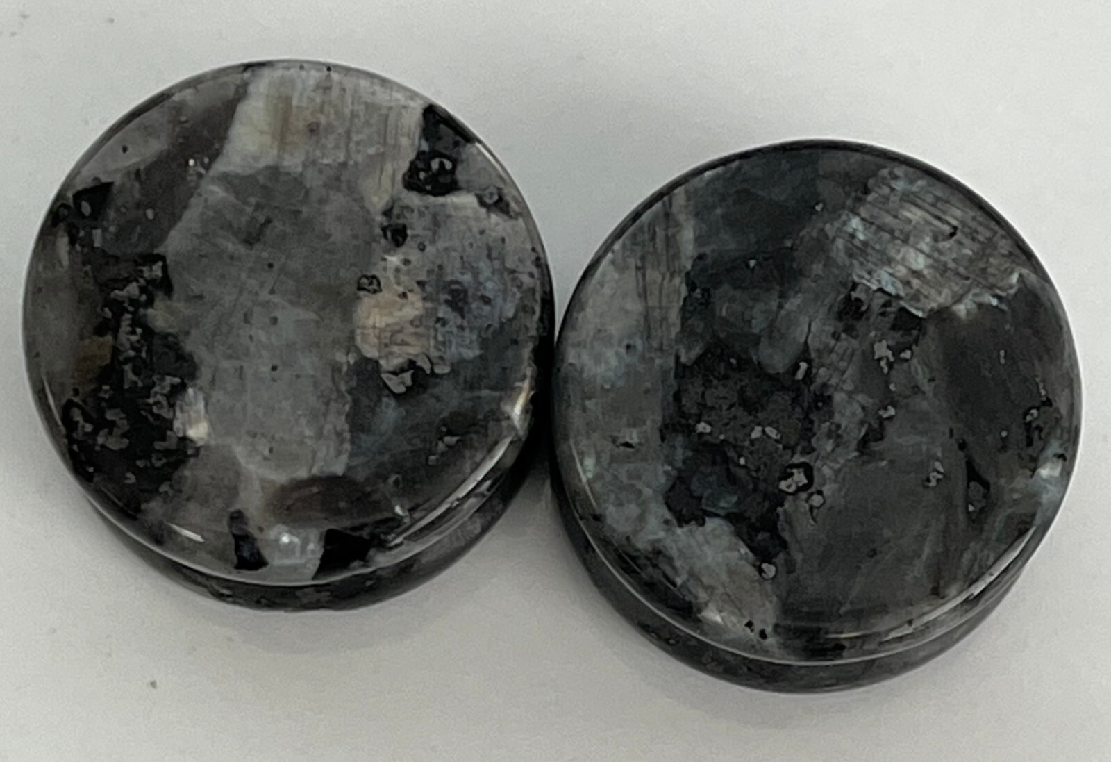 PAIR Natural Black Labradorite Stone Double Flare Plugs Tunnels Earlets Gauges