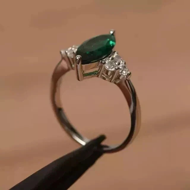 2Ct Marquise Lab-Created Emerald Diamond Engagement Ring 14K White Gold Plated