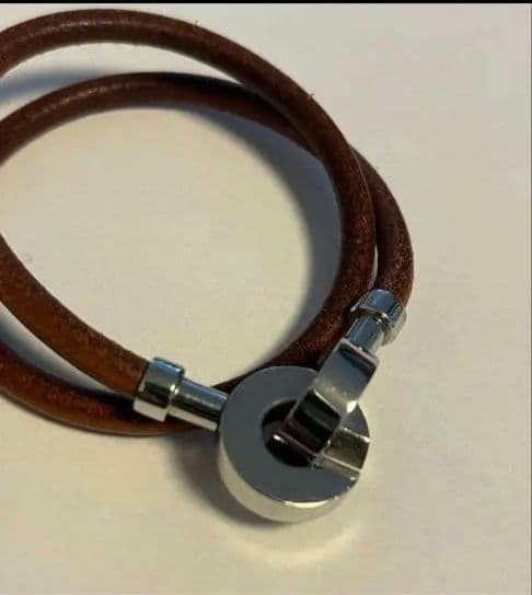 HERMES Lancelot Choker Bracelet Brown Leather Silver Hardware Pre-owned
