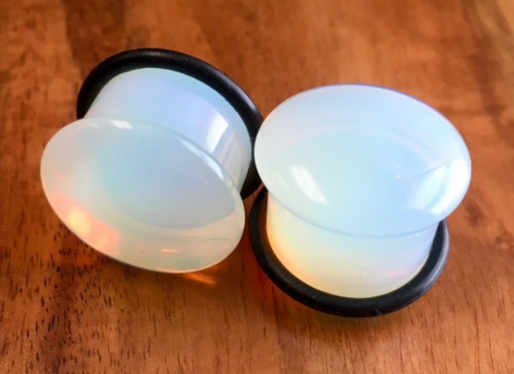 PAIR Single Flare Opalite Opalescent Stone Plugs Gauges Guages Earlets