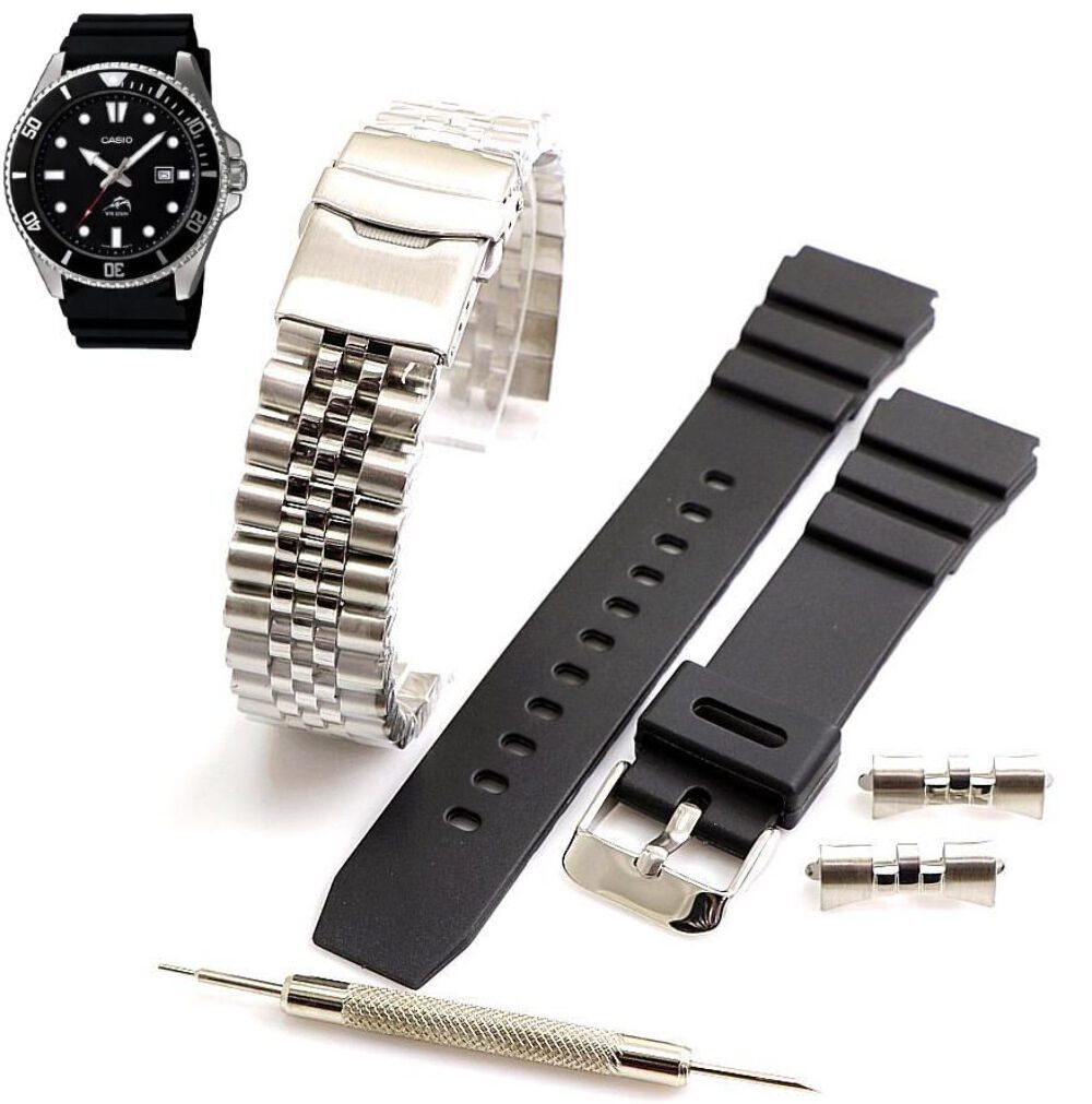 Steel & Rubber Replacement Watch Band Fits Casio DURO MDV-106 MDV106D-1A1V