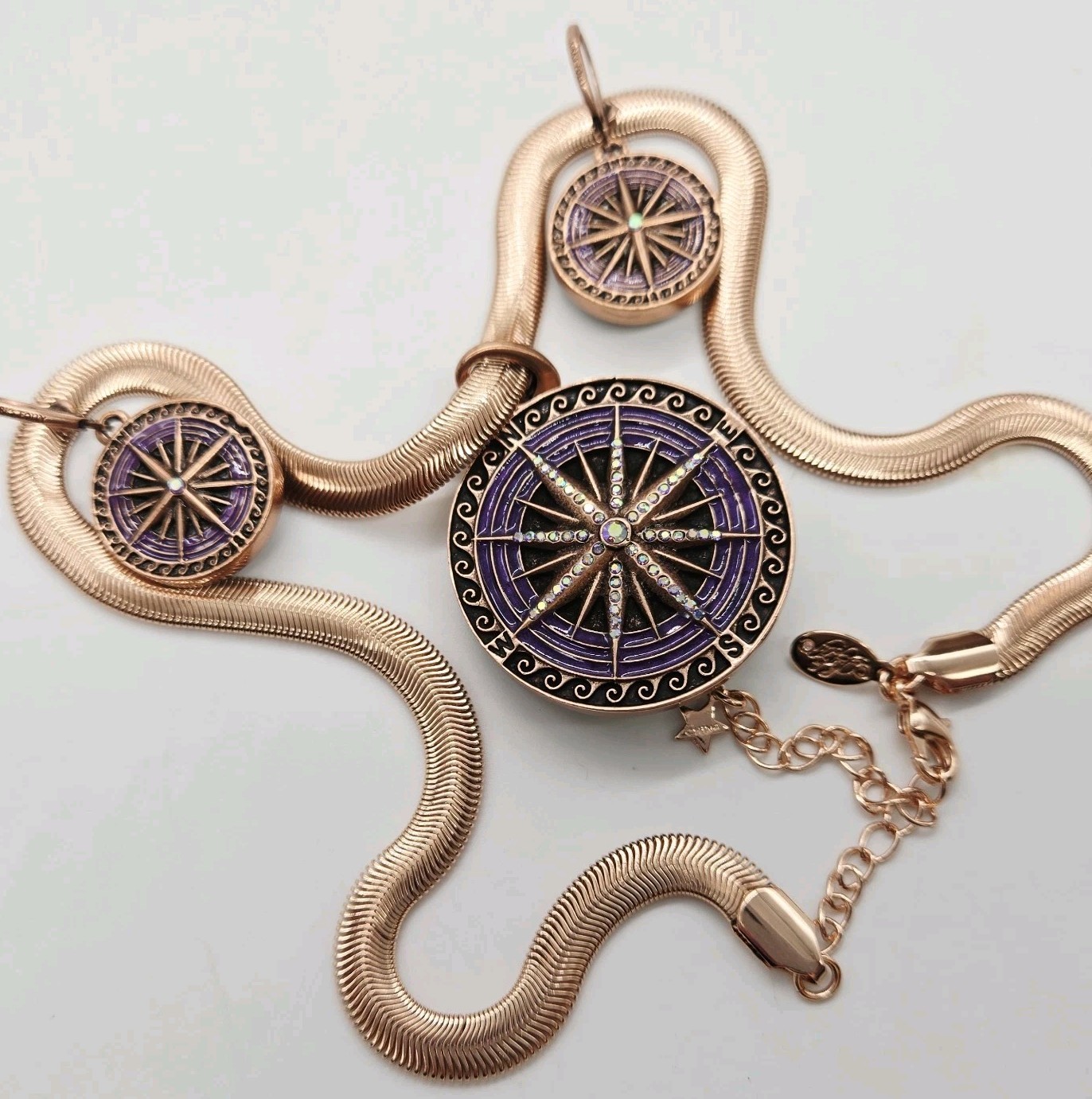 Kirks Folly Mystic Iridis Seaview Moon Compass Pendant Earrings Necklace 3pc set