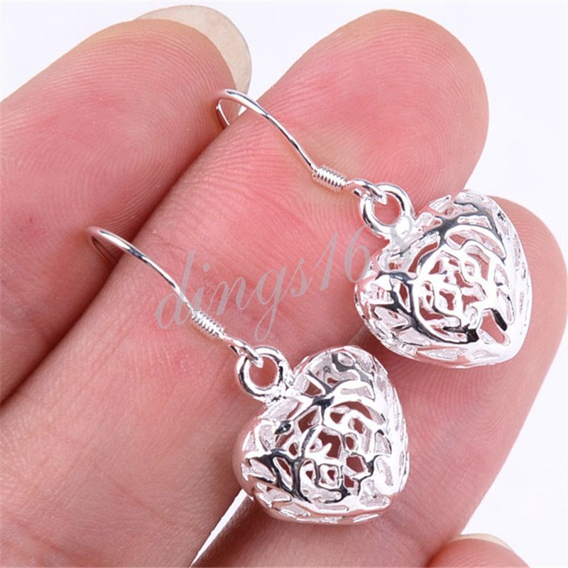 925 Sterling Silver Hypo-allergenic See-Through Heart 15mm Dangle Earrings T044