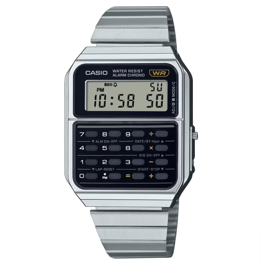 CASIO Vintage Series CA-500WE-1A Silver Calculator Stainless Steel Watch