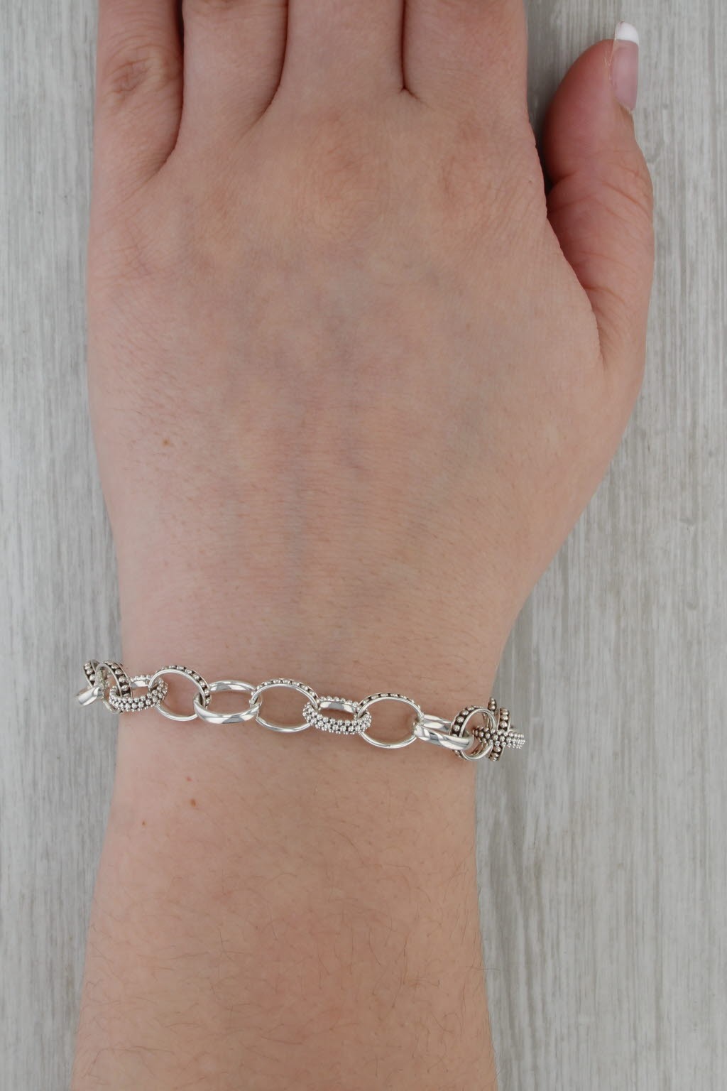 New Lagos Caviar Cable Chain Bracelet Sterling Silver w/ Pouch Card 7.75″ 8.7mm