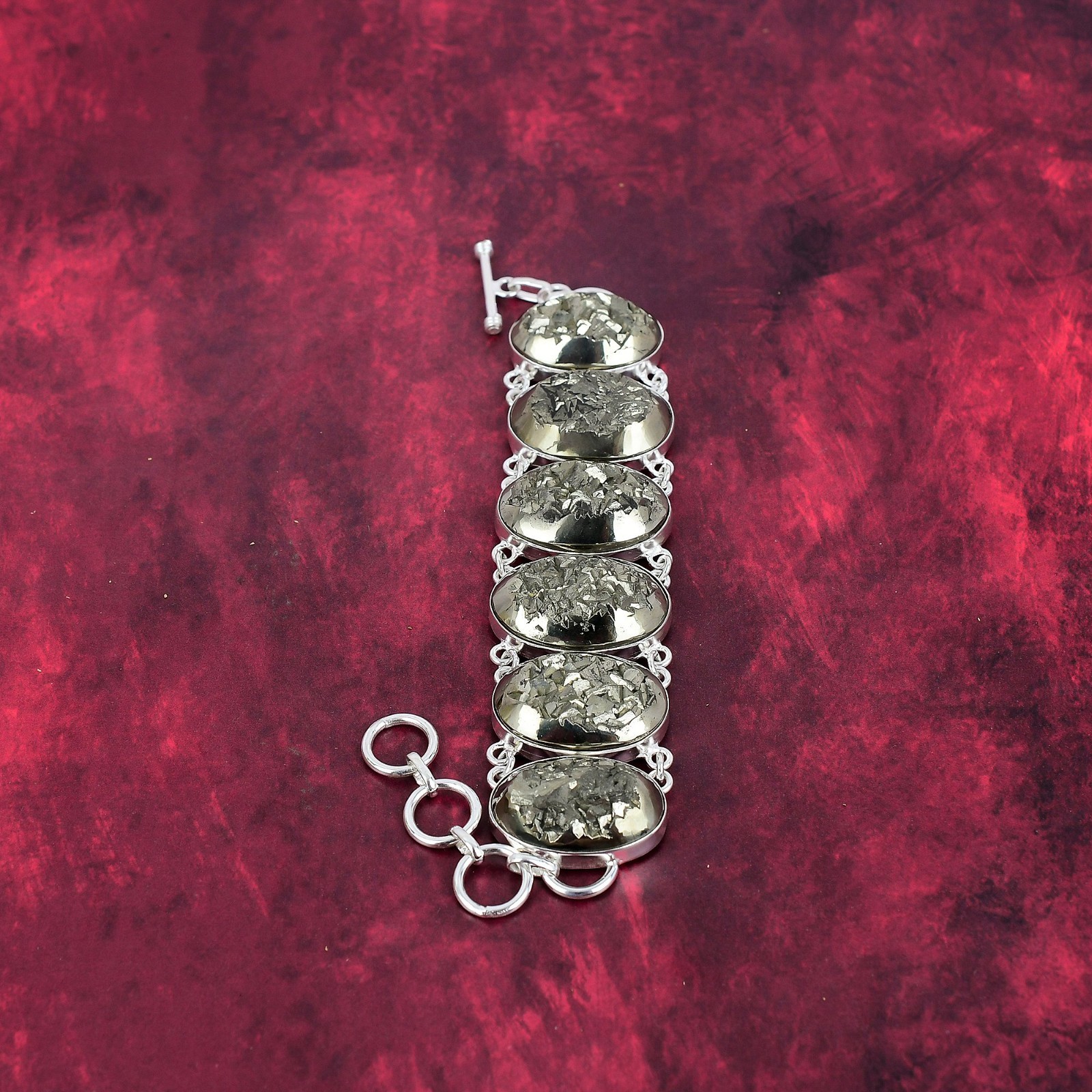 Golden Pyrite Druzy Gemstone Jewelry 925 Sterling Silver Chain Bracelet For Gift