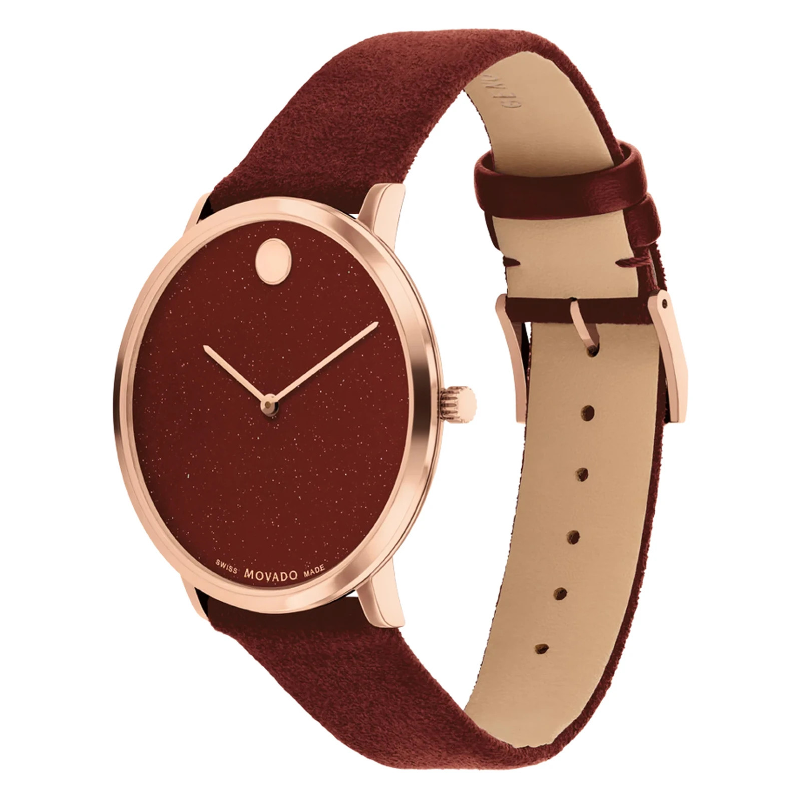 MOVADO MODERN 47 SWISS RED DIAL RED LEATHER STRAP 40MM CASE WATCH 0607878