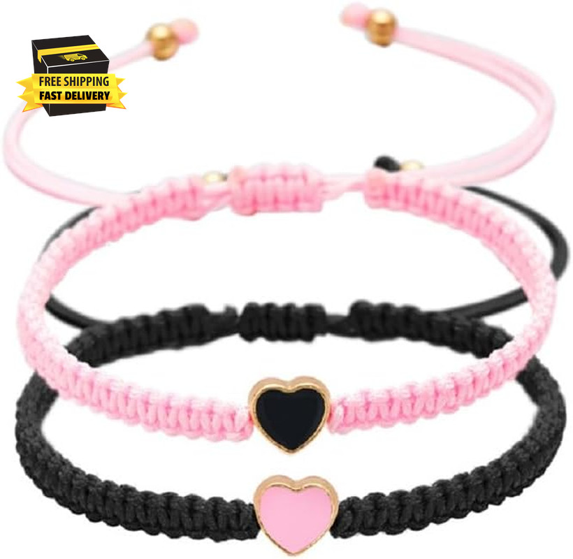 Set of 2 Colorful Heart Beaded Matching Bracelets for Couples and Friendships Pi