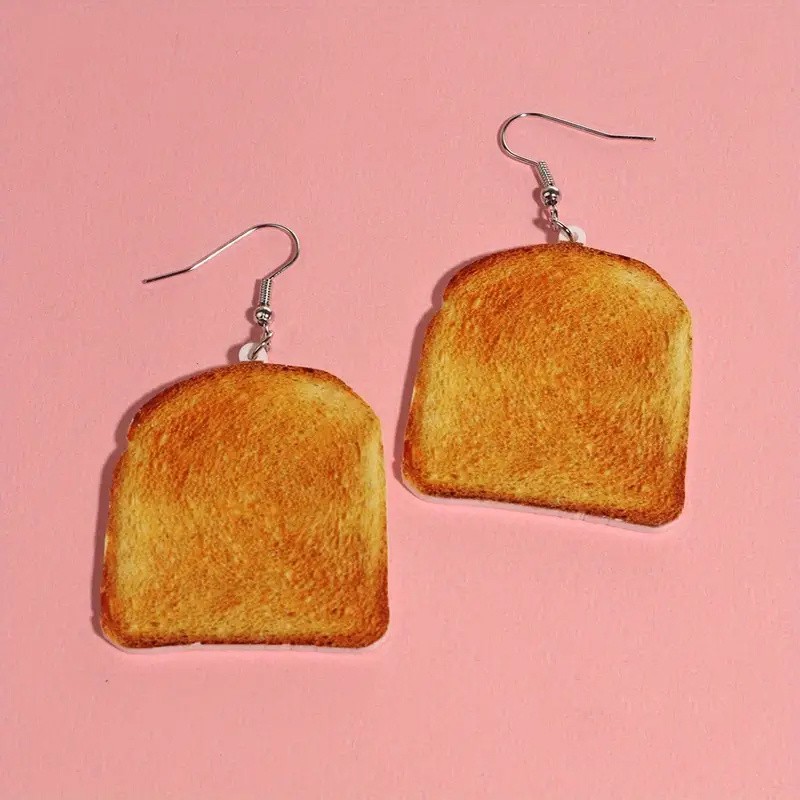 4 Pairs of Fun Acrylic Omelet, Pizza, Toast, and Bacon Food Pendant Earrings