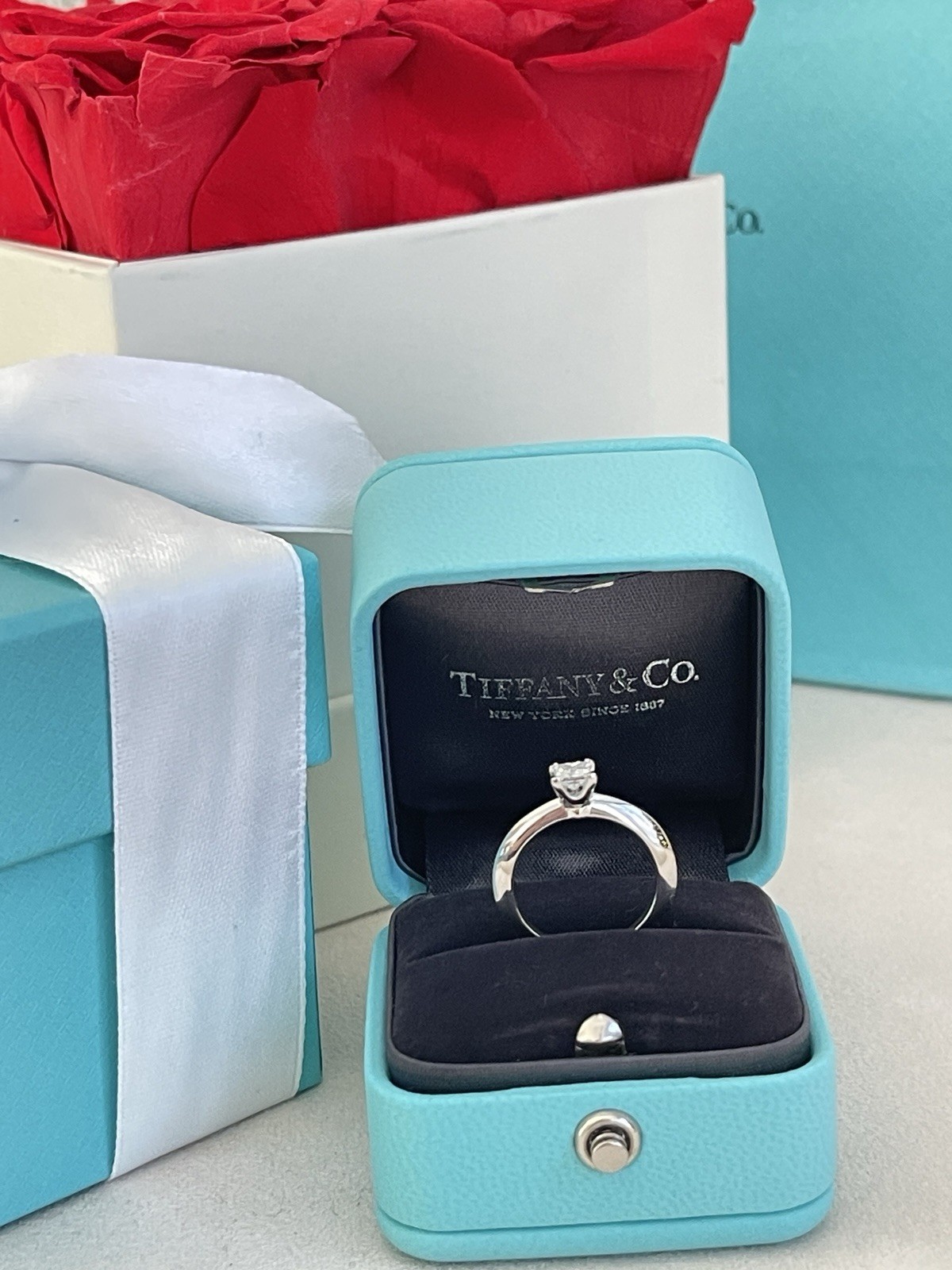 Tiffany & Co. Princess Cut Diamond Engagement Ring Platinum .31ct size 4 $2800