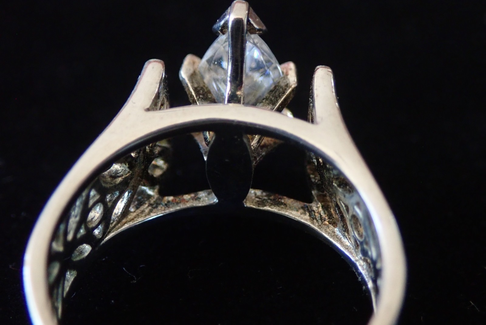 DIAMONIQUE 925 Sterling Silver Ring, Size 7, PIERCED, MARQUISE CZ