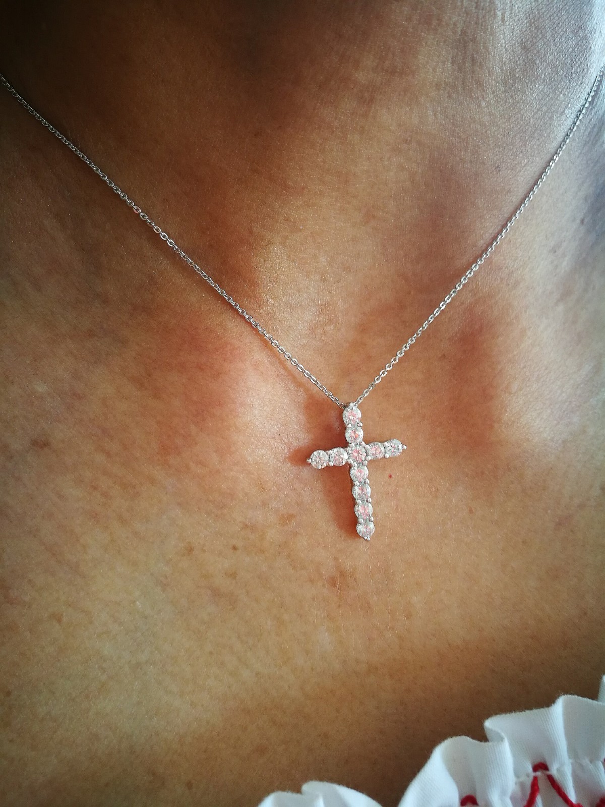 1 Ct Cross Pendant Necklace Simulated Diamond 14K Solid White Gold-Plated Silver