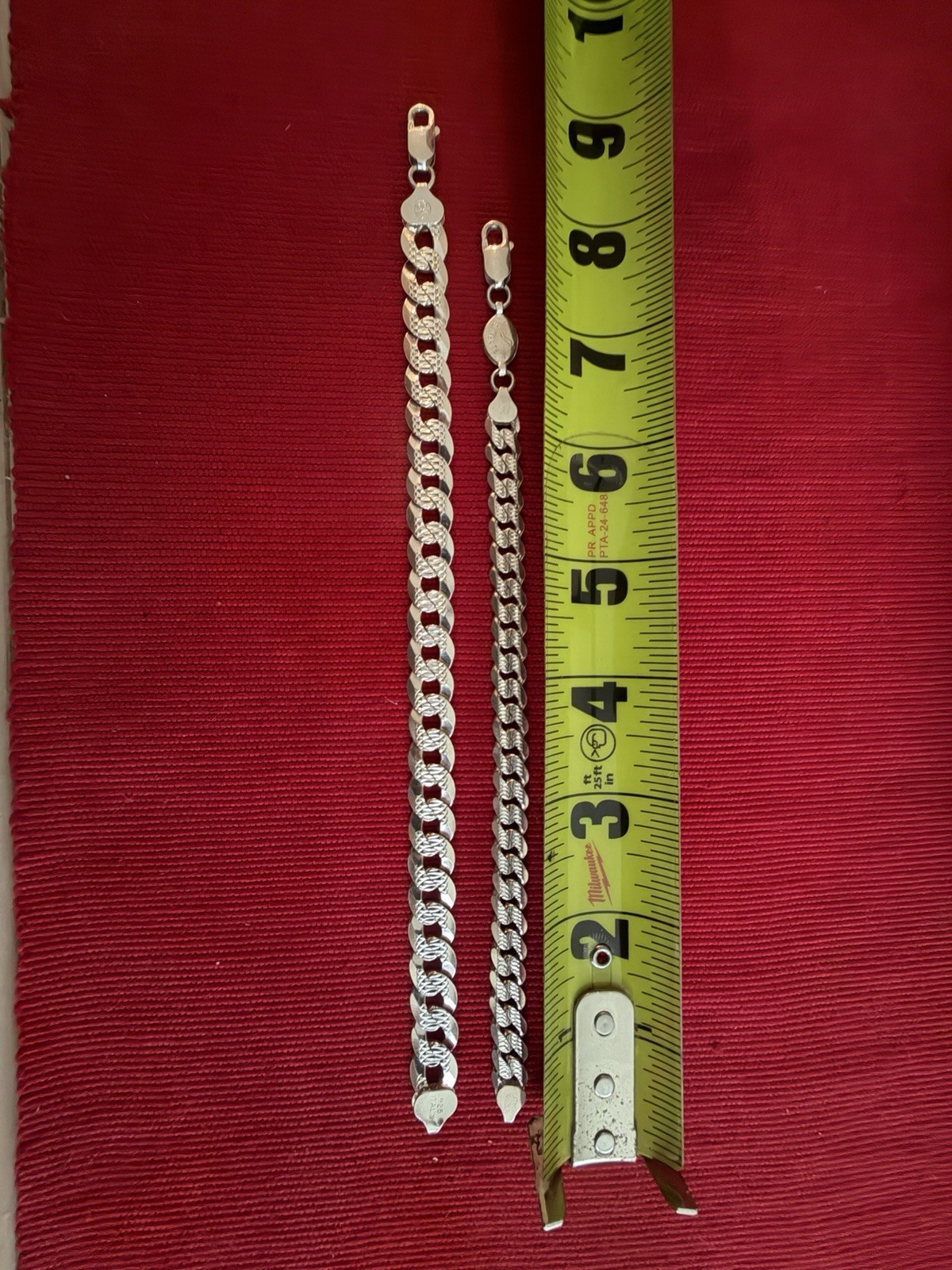 2pc 925 Sterling Silver Curb Link Chain Bracelets 8 in Lobster Clasp Signed