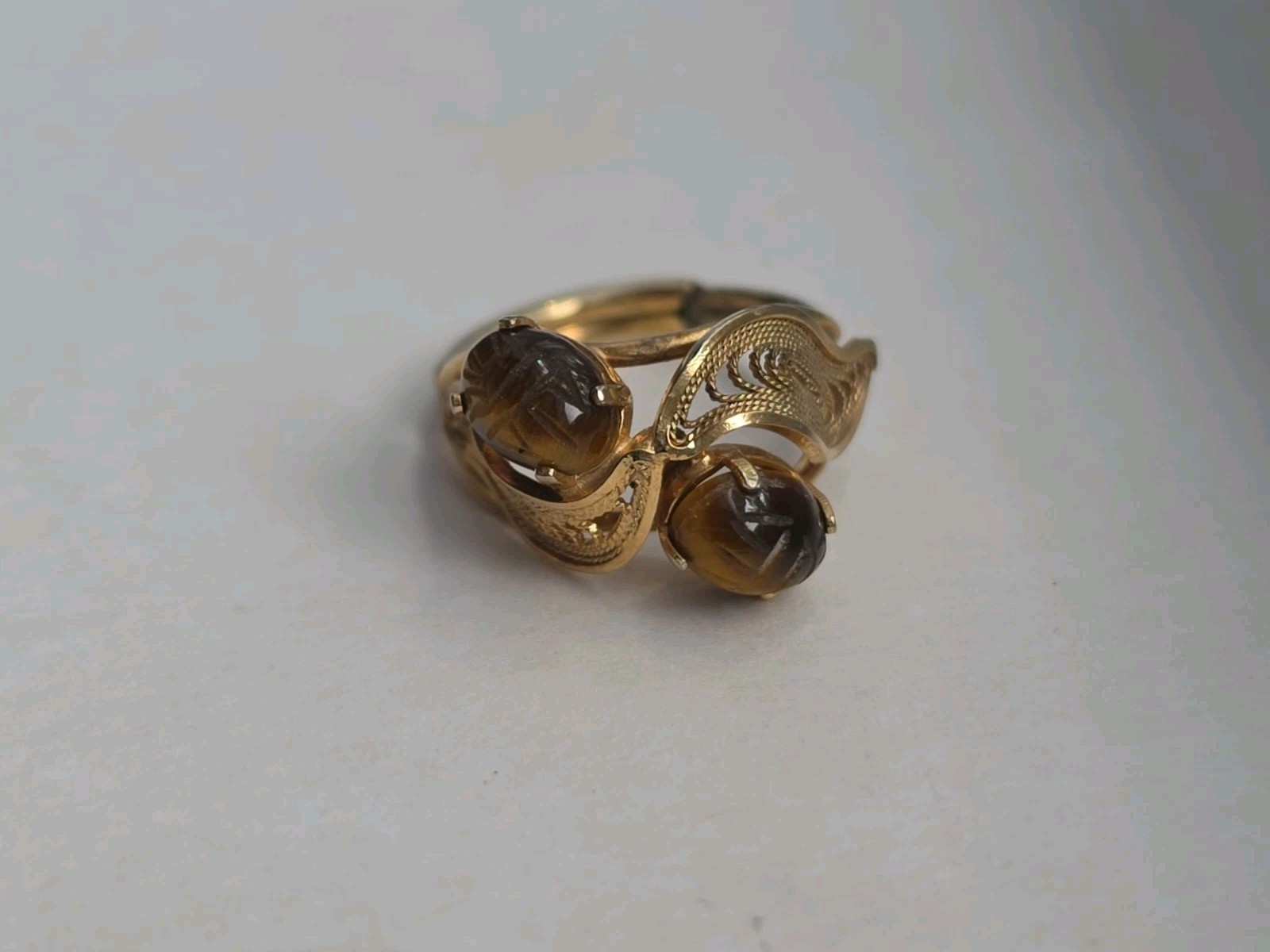 Burt Cassell Scarab Tigers Eye 12k Gold Filled Ring Adjustable Size 6-7.75