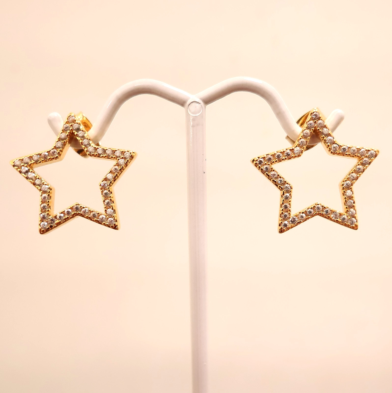 Star earrings goldtone pave clear crystals sparkly butterfly backs outline studs