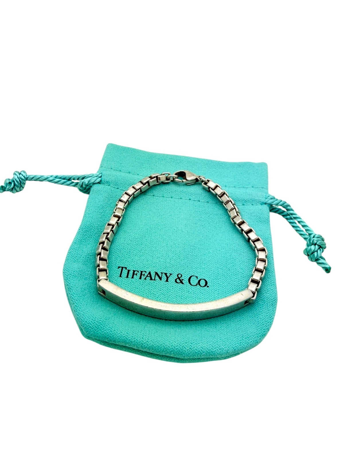 Tiffany & Co. Sterling Silver Venetian ID Box Chain Link Bracelet 7.25″ – Pouch