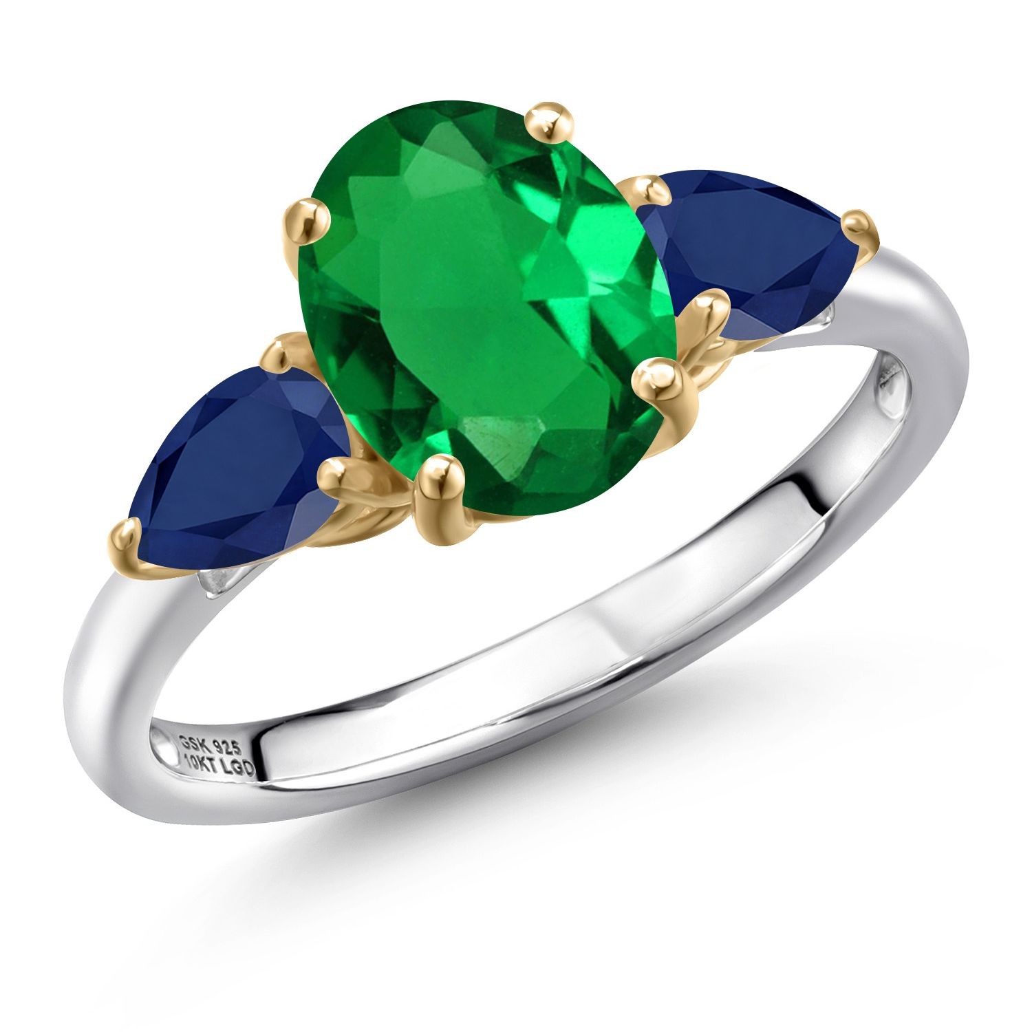 2.50 Cttw Nano Emerald and Sapphire Engagement Ring For Women | 925 Silver and