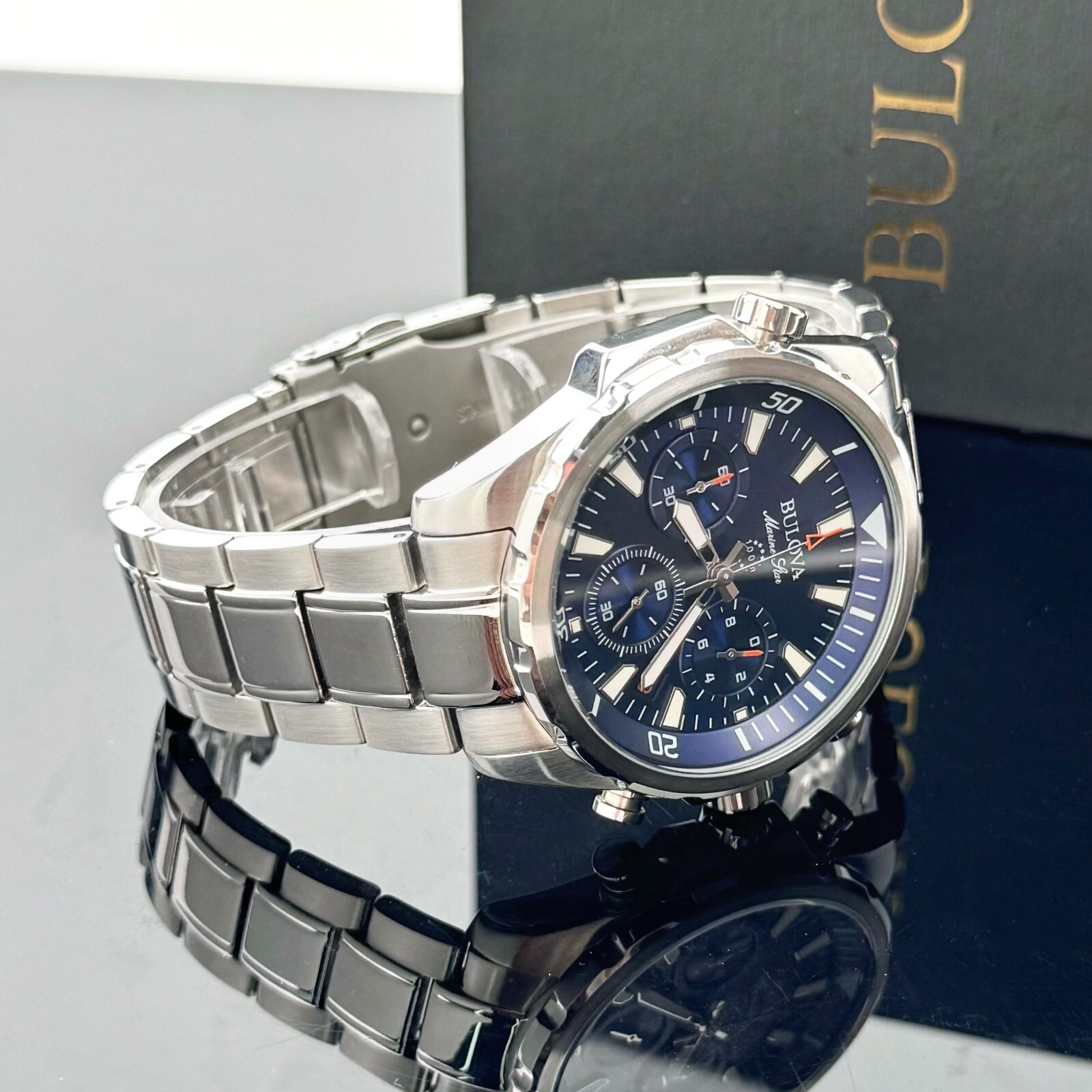 Bulova Marine Star Chronograph Blue Dial Stainless Steel Men’s Watch 43MM 96B256