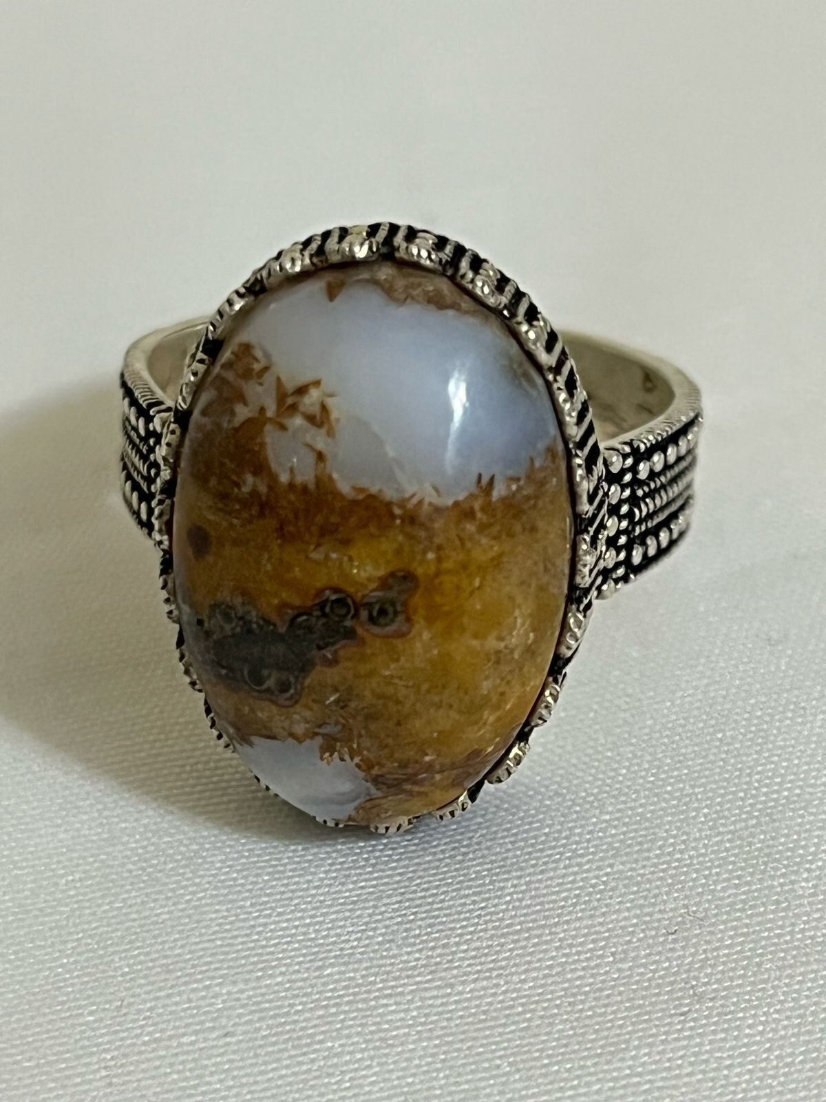 Modern Men Ring – 925 Silver with Real Yemeni Aqeeq – Handmade Traditional Gift
