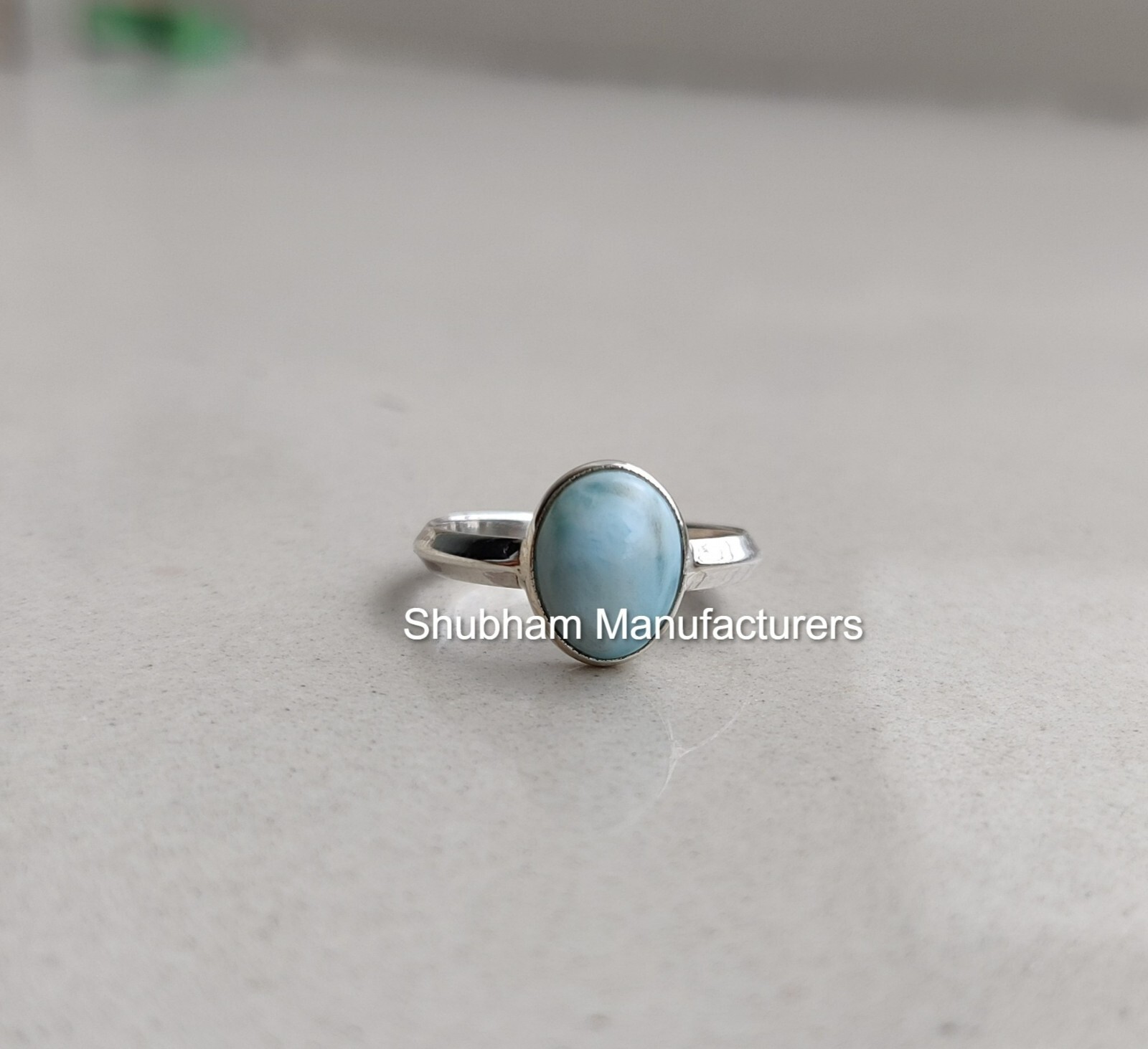 Natural Larimar Gemstone Ring Knife Edge Silver Minimalist Birthstone Jewelry