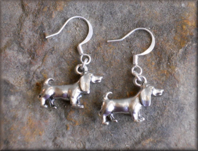 Pewter DACHSHUND Dog Charm Earrings in Silver OR Gold 0901D4