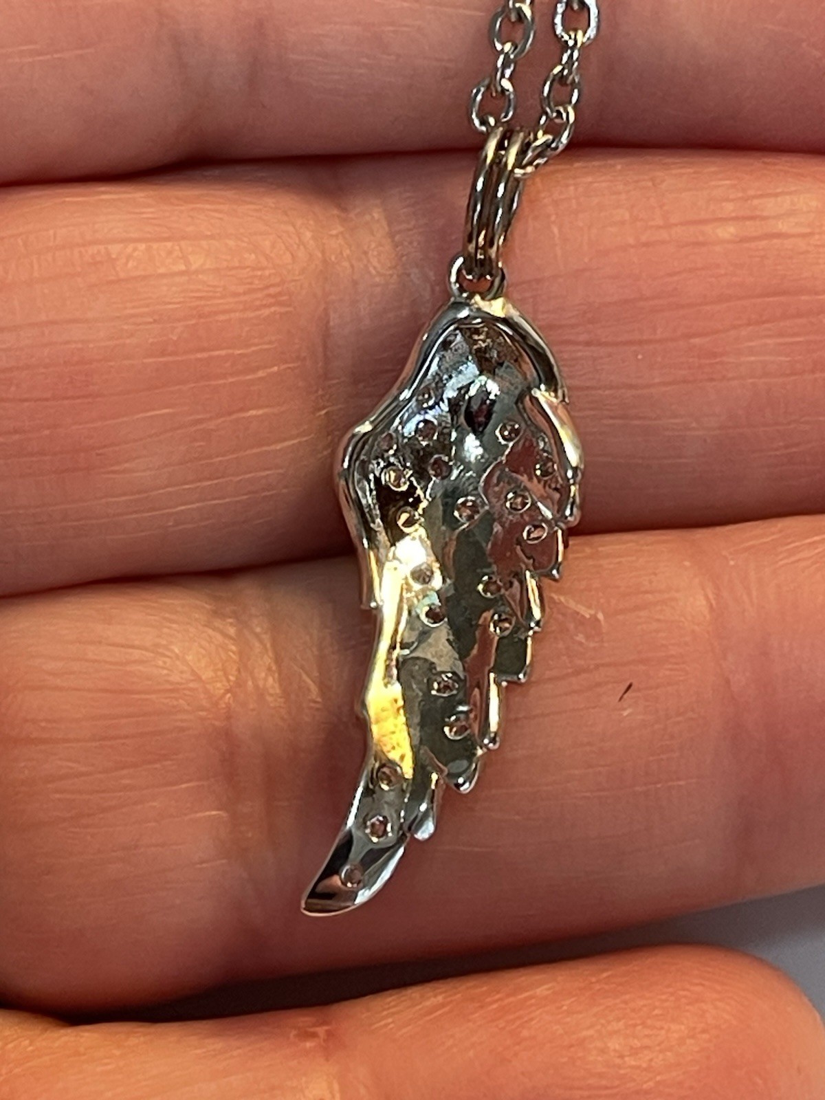 Angel Wing Silver Cubic 18” Stainless Necklace Religious Spiritual NEW